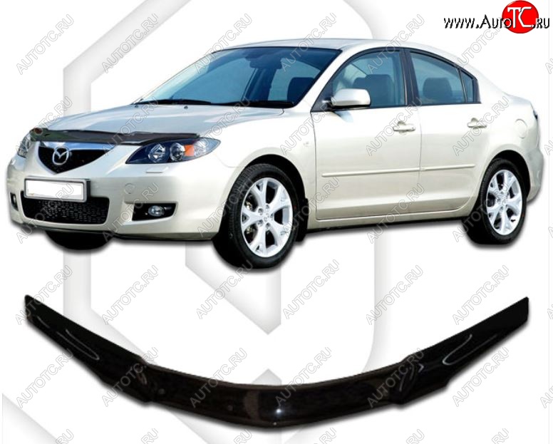 2 269 р. Дефлектор капота CA-Plastiс  Mazda 3/Axela  BK (2003-2009) дорестайлинг седан, рестайлинг седан (Classic черный, Без надписи)  с доставкой в г. Владивосток