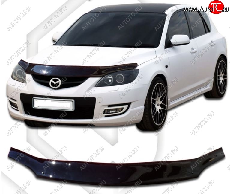 2 159 р. Дефлектор капота CA-Plastiс  Mazda Axela  MPS (2006-2009) (Classic черный, Без надписи)  с доставкой в г. Владивосток