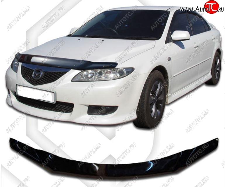 1 899 р. Дефлектор капота CA-Plastic  Mazda 6  GG (2002-2005) седан дорестайлинг (Classic черный, Без надписи)  с доставкой в г. Владивосток