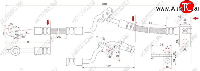 1 199 р. Тормозной шланг SAT (правый) Mazda 6 GG лифтбэк дорестайлинг (2002-2005)  с доставкой в г. Владивосток