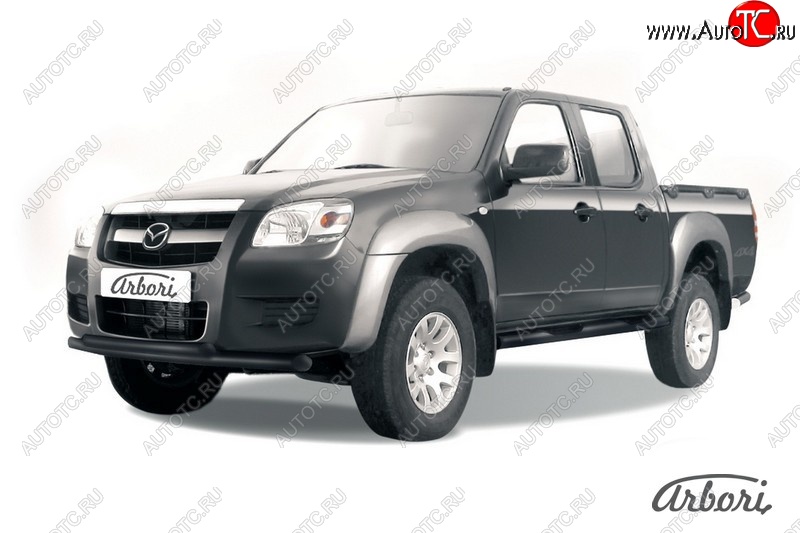 7 703 р. Защита переднего бампера Arbori (черная, 2 трубы d57 и 57 mm) Mazda BT-50 (2006-2011)  с доставкой в г. Владивосток