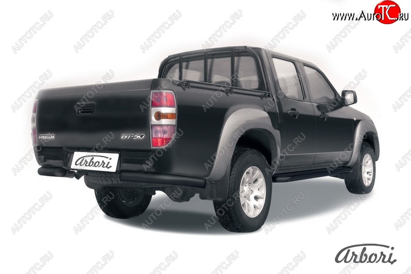 6 569 р. Защита заднего бампера Arbori (уголки, черная, 1 труба d76 mm). Mazda BT-50 (2006-2011)  с доставкой в г. Владивосток