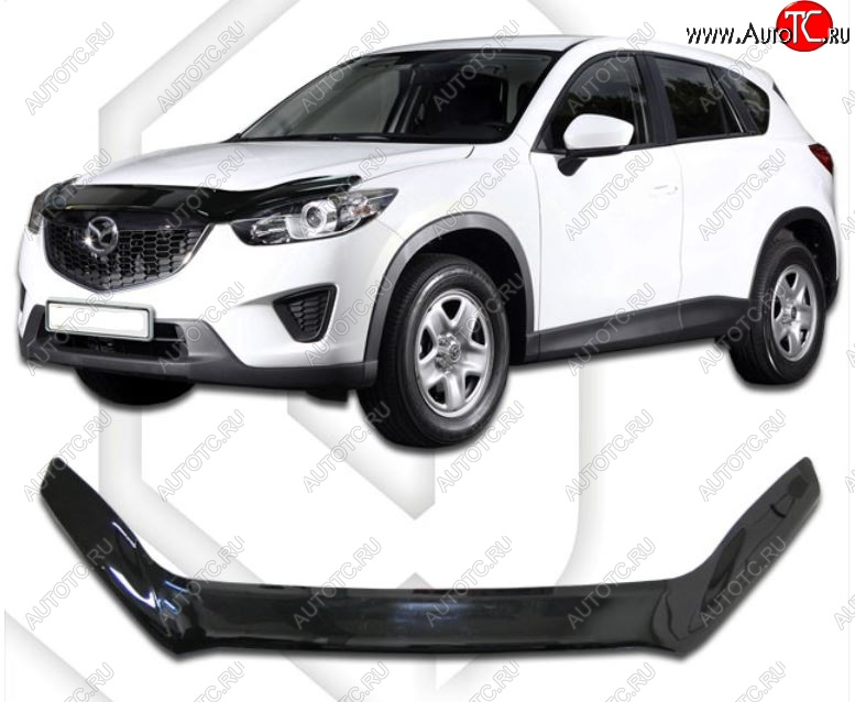 2 199 р. Дефлектор капота CA-Plastiс exclusive  Mazda CX-5  KE (2011-2017) дорестайлинг, рестайлинг (Classic черный, Без надписи)  с доставкой в г. Владивосток