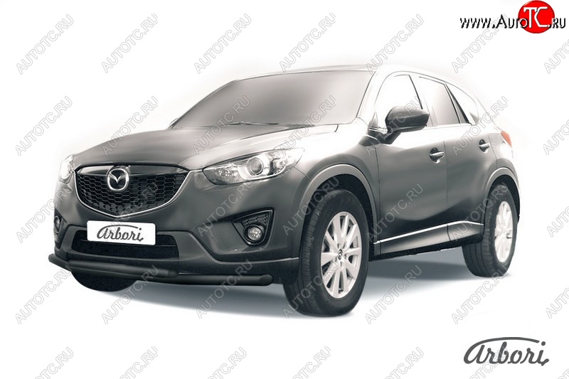 7 919 р. Защита переднего бампера Arbori (черная, 2 трубы d57 и 42 mm) Mazda CX-5 KE рестайлинг (2015-2017)  с доставкой в г. Владивосток