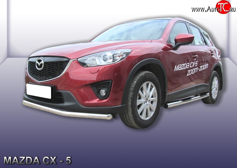 14 999 р. Одинарная защита переднего бампера из трубы диаметром 57 мм Slitkoff  Mazda CX-5  KE (2011-2017) дорестайлинг, рестайлинг (Нержавейка, Полированная)  с доставкой в г. Владивосток