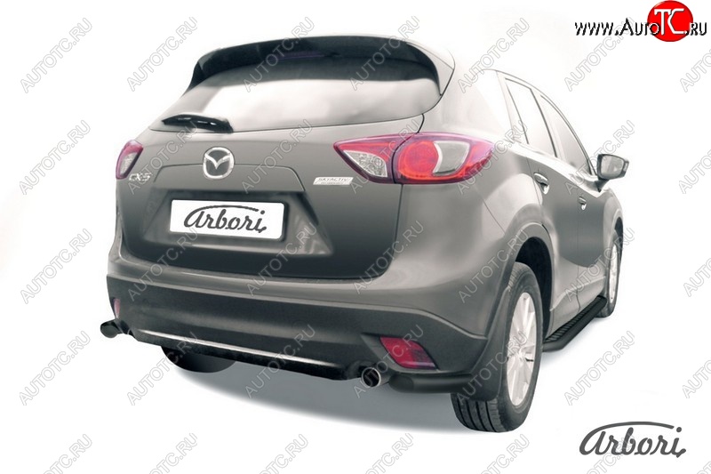 7 019 р. Защита заднего бампера Arbori (уголки, черная, 1 труба d57 mm). Mazda CX-5 KE дорестайлинг (2011-2014)  с доставкой в г. Владивосток