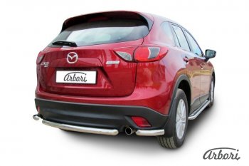 17 299 р. Защита заднего бампера Arbori (короткая, нержавейка, 1 труба d57 mm). Mazda CX-5 KE дорестайлинг (2011-2014)  с доставкой в г. Владивосток. Увеличить фотографию 2