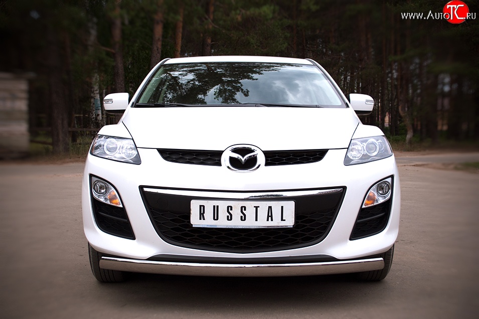 17 799 р. Защита переднего бампера (Ø75х42 мм, нержавейка) Russtal Mazda CX-7 ER рестайлинг (2010-2012)  с доставкой в г. Владивосток