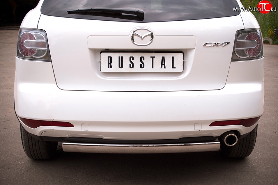 18 549 р. Защита заднего бампера (Ø75x42 мм, нержавейка) Russtal Mazda CX-7 ER рестайлинг (2010-2012)  с доставкой в г. Владивосток