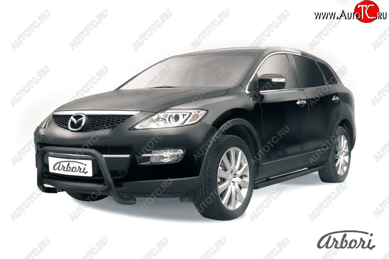 15 839 р. Защита переднего бампера Arbori (низкая, черная, 1 труба d57 mm). Mazda CX-9 TB дорестайлинг (2007-2009)  с доставкой в г. Владивосток