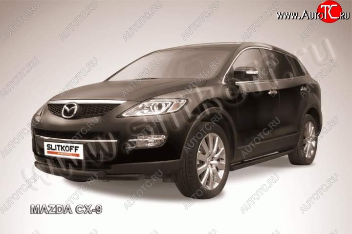 11 449 р. защита переднего бампера Slitkoff  Mazda CX-9  TB (2007-2012) дорестайлинг, 1-ый рестайлинг (Цвет: серебристый)  с доставкой в г. Владивосток