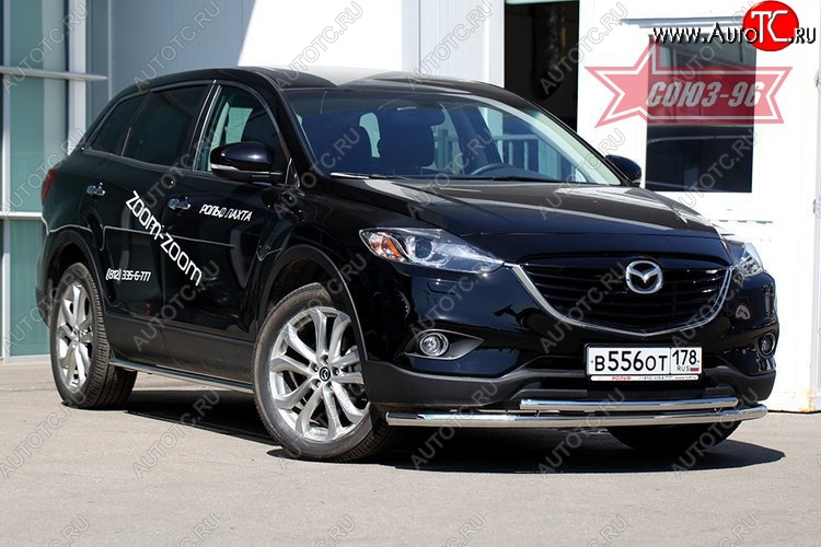 21 194 р. Защита переднего бампера одинарная рестайлинг Souz-96 (d60/42). Mazda CX-9 TB дорестайлинг (2007-2009)  с доставкой в г. Владивосток