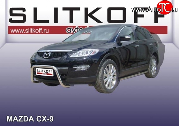 26 999 р. Усиленная защита переднего бампера из трубы диаметром 76 мм Slitkoff Mazda CX-9 TB дорестайлинг (2007-2009) (Нержавейка, Полированная)  с доставкой в г. Владивосток