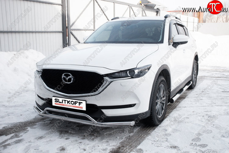 14 999 р. Защита переднего бампера Slitkoff (Ø 57+Ø 32, двойная).  Mazda CX-5  KF (2016-2025) (Нержавеющая сталь)  с доставкой в г. Владивосток