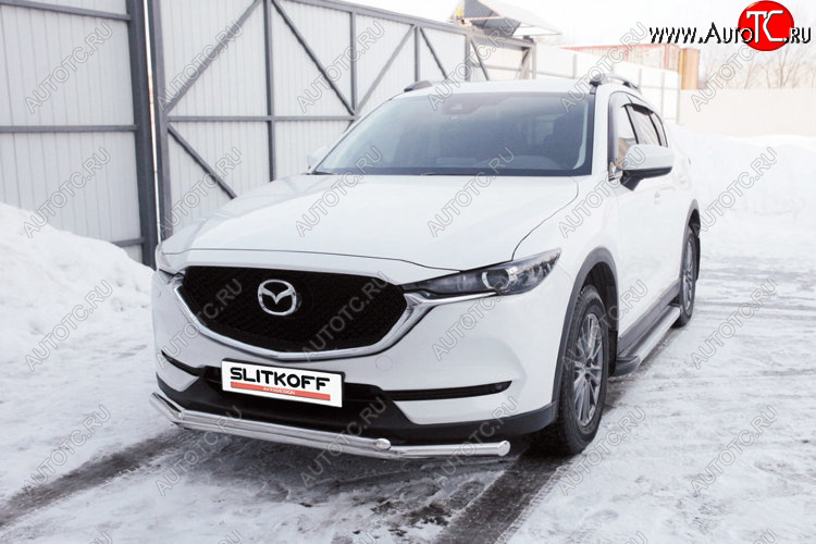 15 349 р. Защита переднего бампера Slitkoff (Ø 57+Ø 42, двойная).  Mazda CX-5  KF (2016-2025) (Нержавеющая сталь)  с доставкой в г. Владивосток