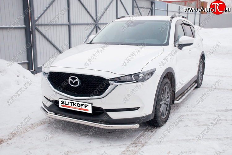 13 499 р. Защита переднего бампера Slitkoff (Ø 57 мм).  Mazda CX-5  KF (2016-2025) (Нержавеющая сталь)  с доставкой в г. Владивосток