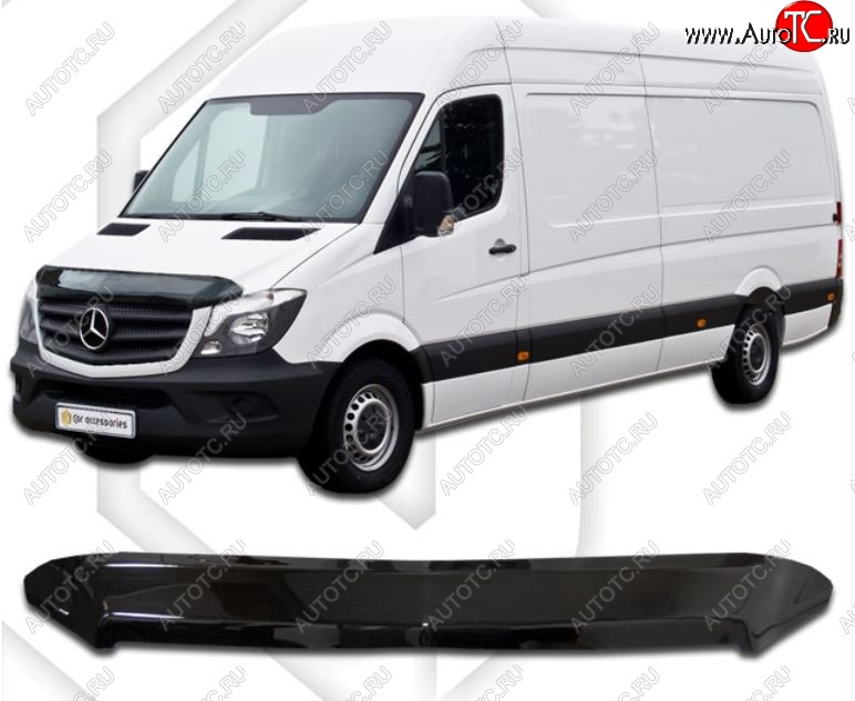 2 079 р. Дефлектор капота CA-Plastiс  Mercedes-Benz Sprinter  W906 (2014-2018) рестайлинг (Classic черный, Без надписи)  с доставкой в г. Владивосток