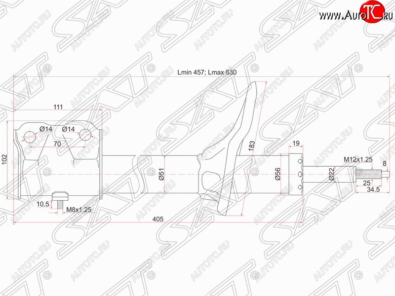 3 999 р. Амортизатор передний (2WD, 4WD) SAT (L 175, установка на левую или правую сторону) Mitsubishi Airtek (2001-2008)  с доставкой в г. Владивосток