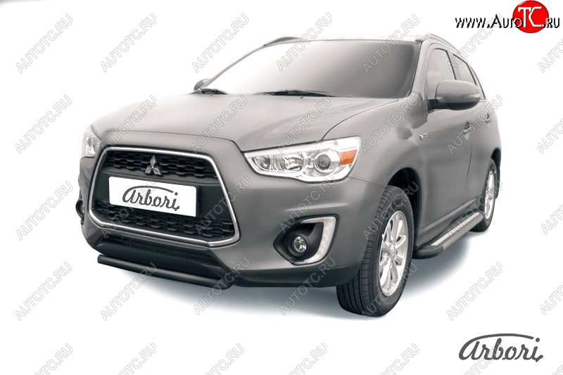 6 569 р. Защита переднего бампера Arbori (короткая, черная, 1 труба d57 mm). Mitsubishi ASX 1-ый рестайлинг (2013-2016)  с доставкой в г. Владивосток