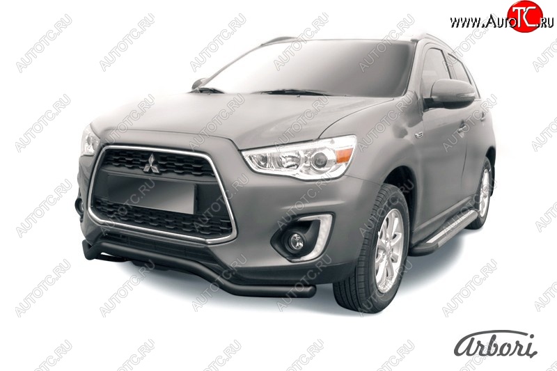 8 279 р. Защита переднего бампера Arbori (волна, черная, 1 труба d57 mm). Mitsubishi ASX 1-ый рестайлинг (2013-2016)  с доставкой в г. Владивосток