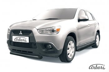 Защита переднего бампера Arbori (короткая, черная, 1 труба d76 mm). Mitsubishi ASX дорестайлинг (2010-2012)