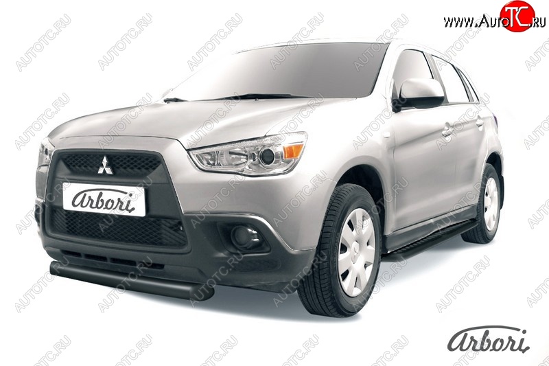 7 469 р. Защита переднего бампера Arbori (короткая, черная, 1 труба d76 mm). Mitsubishi ASX дорестайлинг (2010-2012)  с доставкой в г. Владивосток