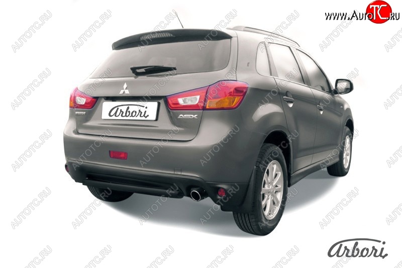 5 219 р. Защита заднего бампера Arbori (короткая, черная, 1 труба d57 mm). Mitsubishi ASX 1-ый рестайлинг (2013-2016)  с доставкой в г. Владивосток