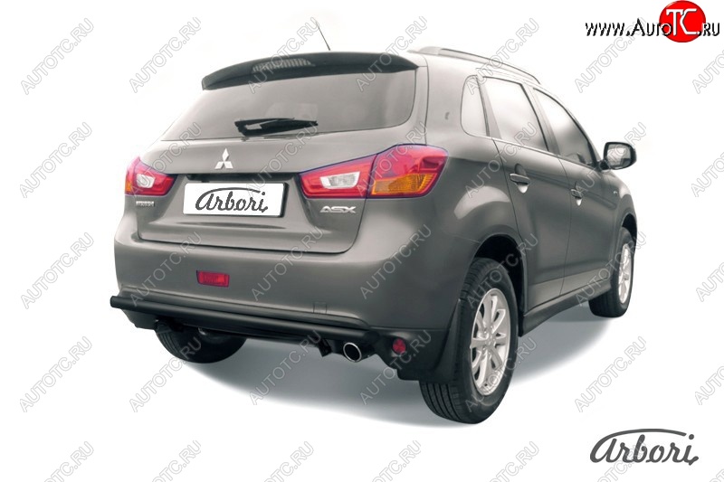 6 029 р. Защита заднего бампера Arbori (черная, 1 труба d57 mm). Mitsubishi ASX 1-ый рестайлинг (2013-2016)  с доставкой в г. Владивосток