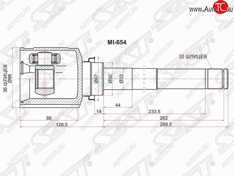 6 599 р. Шрус (внутренний/правый) SAT (36*30*50 мм) Mitsubishi ASX дорестайлинг (2010-2012)  с доставкой в г. Владивосток