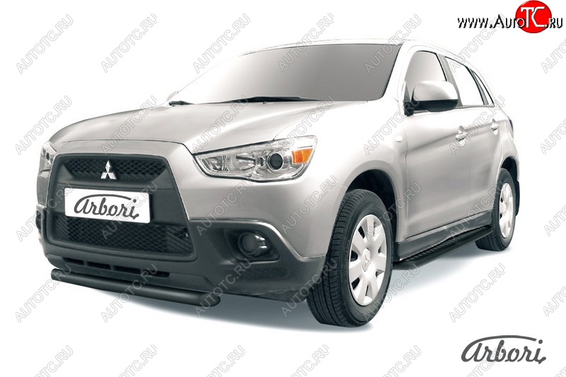 6 569 р. Защита переднего бампера Arbori (короткая, черная, 1 труба d57 mm). Mitsubishi ASX дорестайлинг (2010-2012)  с доставкой в г. Владивосток