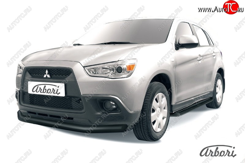 7 739 р. Защита переднего бампера Arbori (черная, 1 труба d76 mm). Mitsubishi ASX дорестайлинг (2010-2012)  с доставкой в г. Владивосток