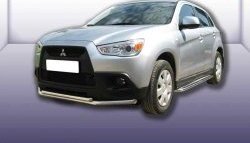 Двойная защита переднего бампера из двух труб диаметром 57 и 42 мм Slitkoff Mitsubishi ASX дорестайлинг (2010-2012)