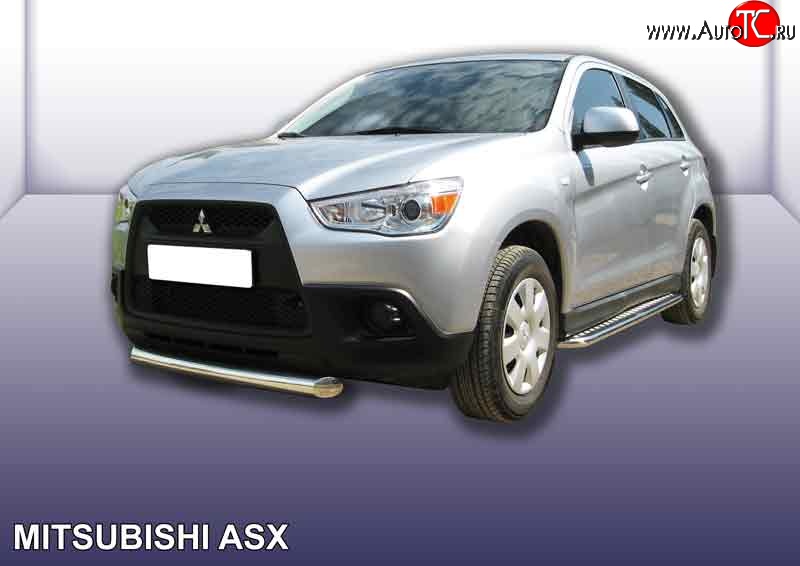 15 949 р. Защита переднего бампера из короткой трубы диаметром 76 мм Slitkoff Mitsubishi ASX дорестайлинг (2010-2012) (Нержавейка, Полированная)  с доставкой в г. Владивосток