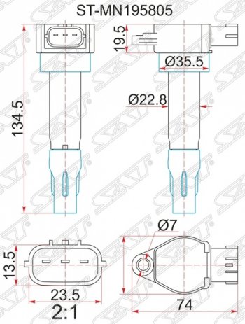 Катушка зажигания SAT Mitsubishi Lancer 10 хэтчбэк дорестайлинг (2007-2010)