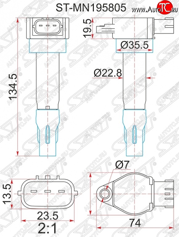 1 649 р. Катушка зажигания SAT Mitsubishi Lancer 10 хэтчбэк дорестайлинг (2007-2010)  с доставкой в г. Владивосток