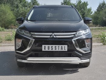 Защита переднего бампера (2 трубы Ø63 и 75х42 мм, нержавейка) SLITKOFF Mitsubishi Eclipse Cross GK дорестайлинг (2017-2021)