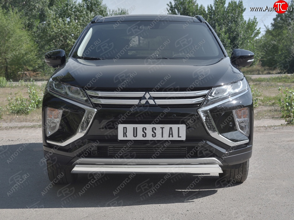 9 649 р. Защита переднего бампера (Ø75х42 мм, нержавейка) Russtal  Mitsubishi Eclipse Cross  GK (2017-2021) дорестайлинг  с доставкой в г. Владивосток