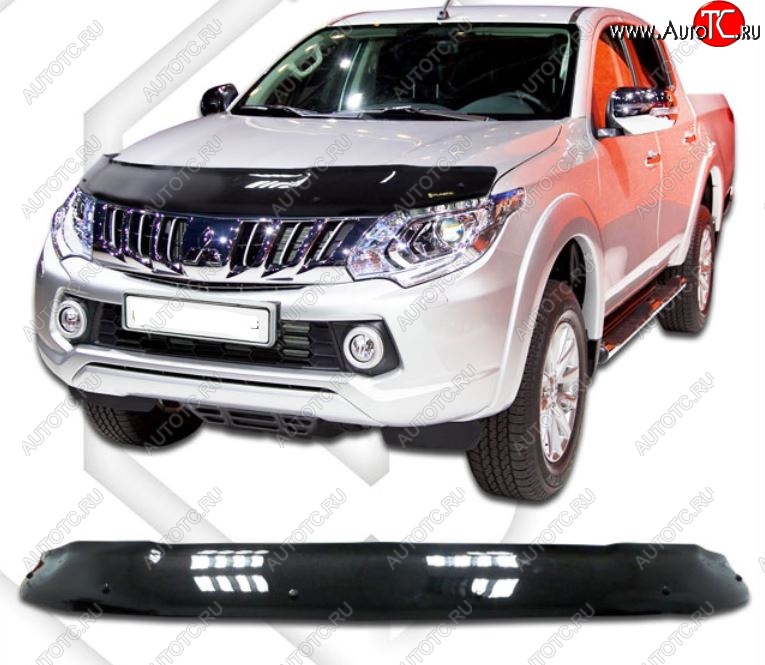 2 269 р. Дефлектор капота CA-Plastiс  Mitsubishi L200  5 KK,KL (2015-2019) дорестайлинг (Classic черный, Без надписи)  с доставкой в г. Владивосток