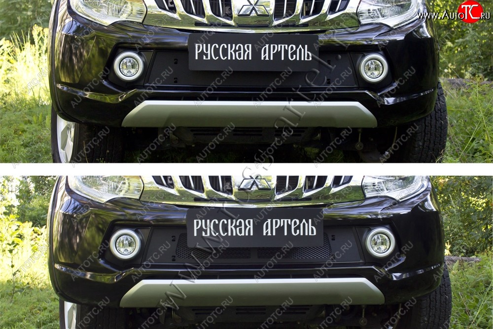 2 699 р. Зимняя заглушка решетки радиатора и переднего бампера RA  Mitsubishi L200  5 KK,KL (2015-2019) дорестайлинг (Поверхность шагрень)  с доставкой в г. Владивосток