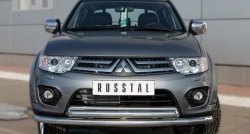 18 799 р. Защита переднего бампера (2 трубыØ63 мм, нержавейка) SLITKOFF  Mitsubishi L200  5 KK,KL (2015-2019) дорестайлинг  с доставкой в г. Владивосток. Увеличить фотографию 1