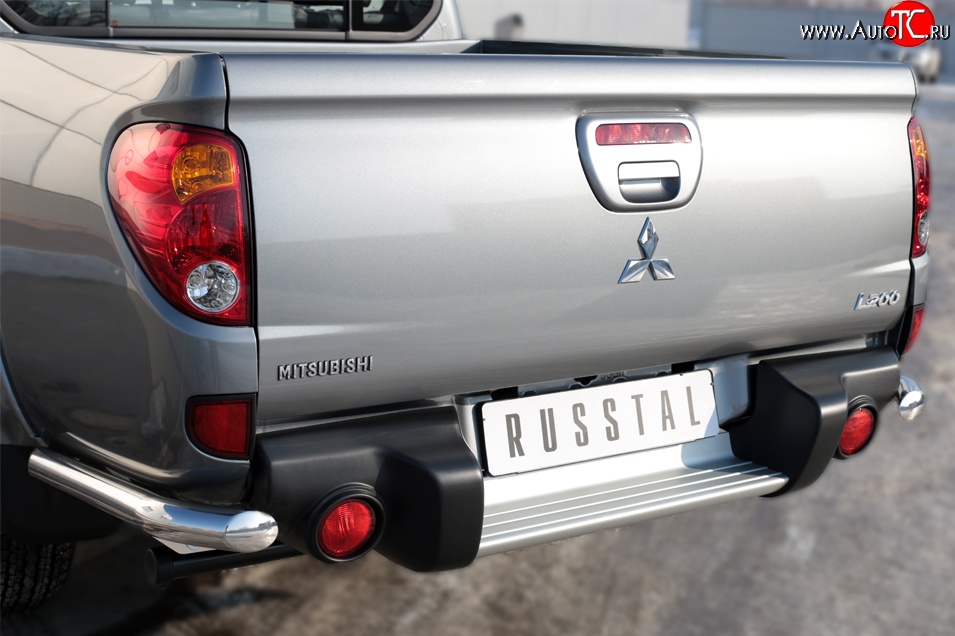 15 699 р. Защита заднего бампера (Ø63 мм уголки, нержавейка) SLITKOFF  Mitsubishi L200  5 KK,KL (2015-2019) дорестайлинг  с доставкой в г. Владивосток