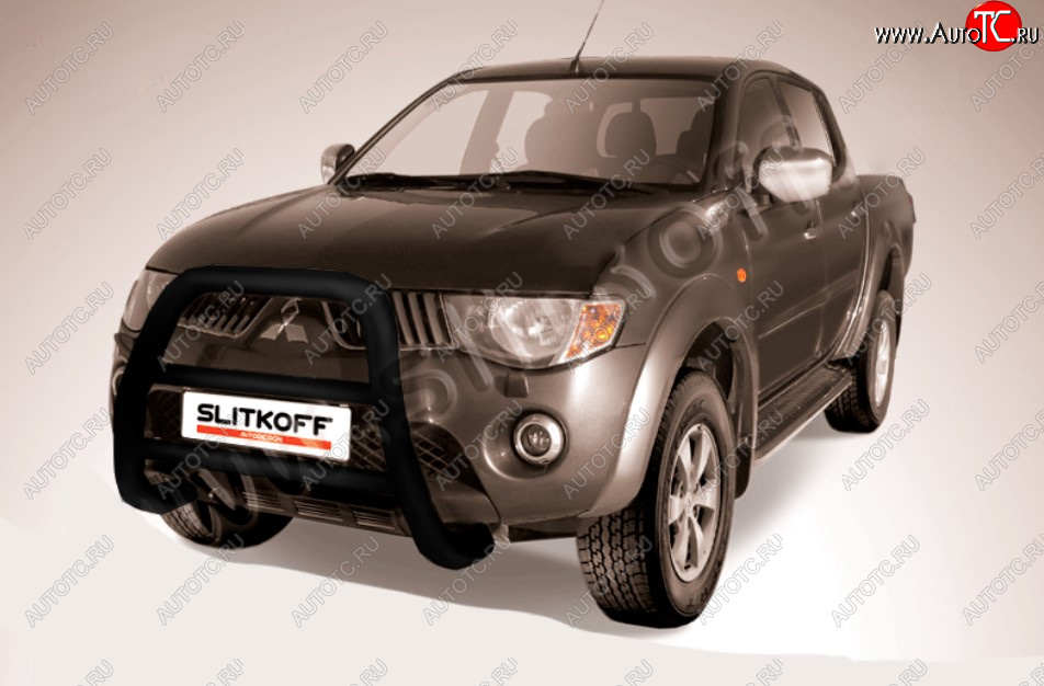 29 999 р. Защита переднего бампера Slitkoff (Ø76 мм, кенгурятник)  Mitsubishi L200  4 (2006-2014)  дорестайлинг (Цвет: черный)  с доставкой в г. Владивосток