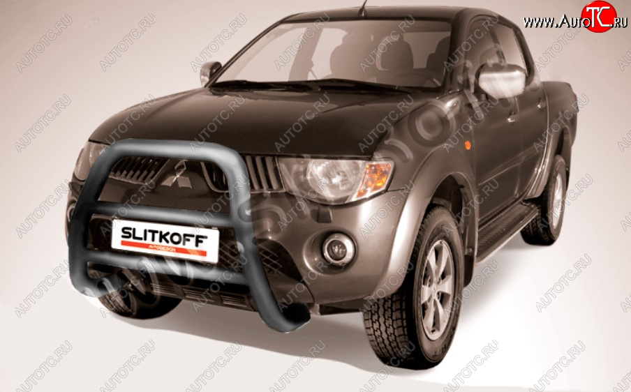 29 999 р. Защита переднего бампера Slitkoff (Ø76 мм, кенгурятник)  Mitsubishi L200  4 (2006-2014)  дорестайлинг (Цвет: серебристый)  с доставкой в г. Владивосток