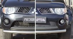 1 559 р. Зимняя заглушка решетки переднего бампера РА  Mitsubishi L200  4 (2006-2014)  дорестайлинг  с доставкой в г. Владивосток. Увеличить фотографию 2