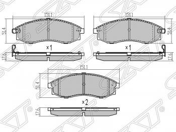 Колодки тормозные SAT (передние) Mitsubishi (Митсубиси) L200 (л) ( 3 K6T-K7T,  3 K74T) (1996-2006) 3 K6T-K7T, 3 K74T дорестайлинг, рестайлинг