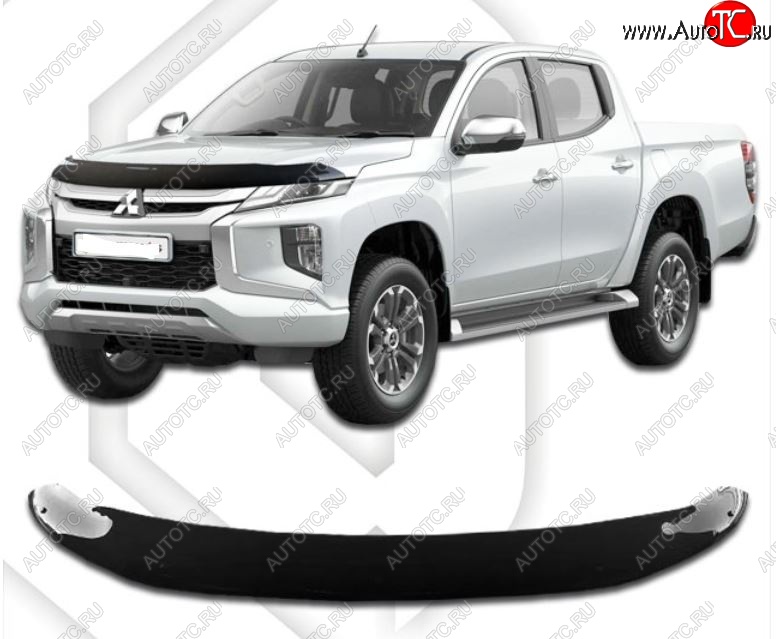 2 269 р. Дефлектор капота CA-Plastiс  Mitsubishi L200  5 KK,KL (2018-2022) рестайлинг (Classic черный, Без надписи)  с доставкой в г. Владивосток