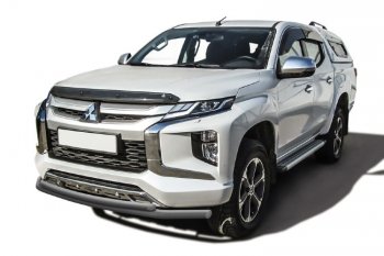 12 549 р. Защита переднего бампера Slitkoff (Ø 57+Ø 42, двойная)  Mitsubishi L200  5 KK,KL (2018-2022) рестайлинг (Сталь с полимерным покрытием. Цвет: серебристый)  с доставкой в г. Владивосток. Увеличить фотографию 1