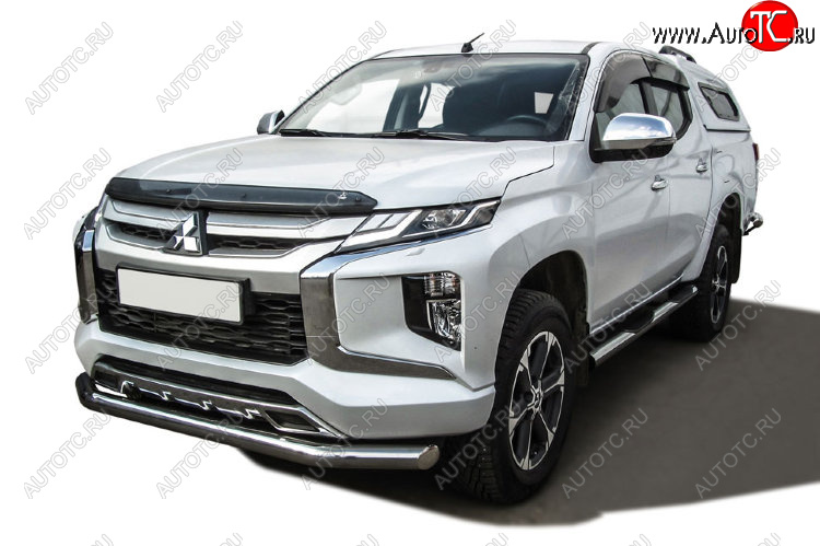 19 299 р. Защита переднего бампера Slitkoff (Ø 76 мм)  Mitsubishi L200  5 KK,KL (2018-2022) рестайлинг (Нержавеющая сталь)  с доставкой в г. Владивосток