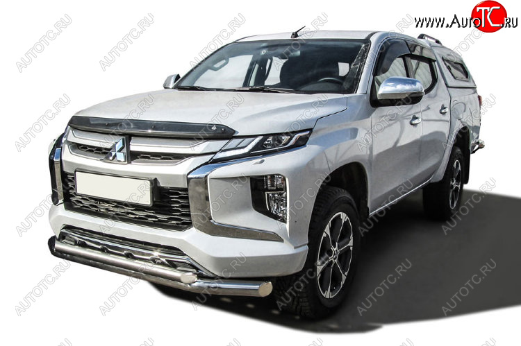 23 699 р. Защита переднего бампера Slitkoff (Ø 76+Ø 57, двойная)  Mitsubishi L200  5 KK,KL (2018-2022) рестайлинг (Нержавеющая сталь)  с доставкой в г. Владивосток