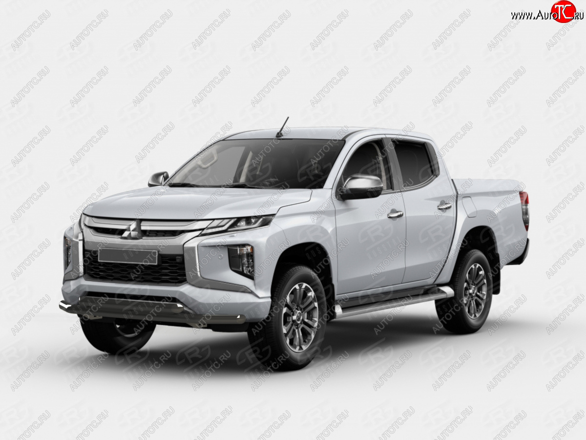 16 499 р. Защита переднего бампера (2 трубы Ø63 и 42 мм, окрашенная) SLITKOFF  Mitsubishi L200  5 KK,KL (2018-2022) рестайлинг (черный муар)  с доставкой в г. Владивосток